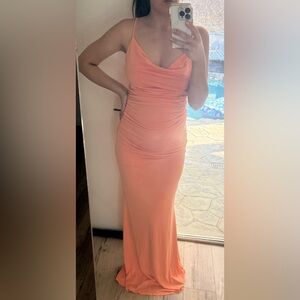 Windsor peach Ruched Spaghetti Strap Gown Maxi Dress bodycon fitted stretch